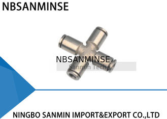 PZT 4 ওয়ে টিউব ক্রস ইউনিয়ন বহুগুণ সংযোগকারী বায়ুসংক্রান্ত পাইপ ফিটিং Coupler স্যানিমিন মধ্যে ধাক্কা