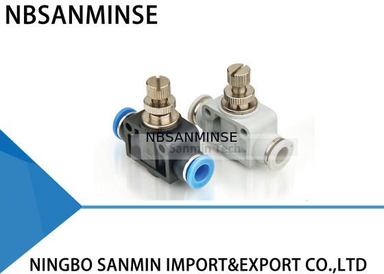 PA বায়ুসংক্রান্ত জিনিসপত্র ম্যানুয়াল উপাদান প্লাস্টিক ইউনিয়ন সোজা গভর্নর থ্রোটল ভালভ দ্রুত পুশ পাইপ ফিটিং স্যানিমিন