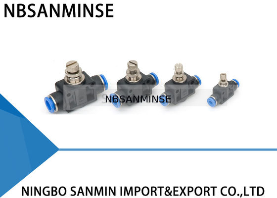 PA বায়ুসংক্রান্ত জিনিসপত্র ম্যানুয়াল উপাদান প্লাস্টিক ইউনিয়ন সোজা গভর্নর থ্রোটল ভালভ দ্রুত পুশ পাইপ ফিটিং স্যানিমিন