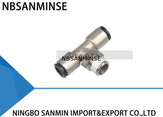 PBP পুরুষ শাখা টি সব প্লাস্টিকের বাতা নোমাটিক দ্রুত সংযোগ বিচ্ছিন্ন এয়ার ফিটিং সঙ্গে ব্রাস শরীর