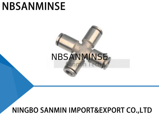 PZT 4 ওয়ে টিউব ক্রস ইউনিয়ন বহুগুণ সংযোগকারী বায়ুসংক্রান্ত পাইপ ফিটিং Coupler স্যানিমিন মধ্যে ধাক্কা