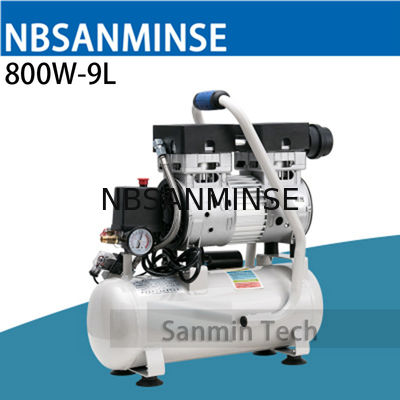 800W - 9L মিনি এয়ার সংক্ষেপক তেলহীন উচ্চ চাপ নীরব নকশা কাঠের ওয়ার্কিং হোম অ্যাপ্লিকেশন AC220V উচ্চ মানের সানমিন